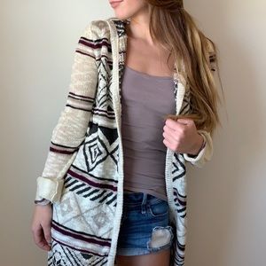 Wet Seal Long Patterned Cardigan with Hood